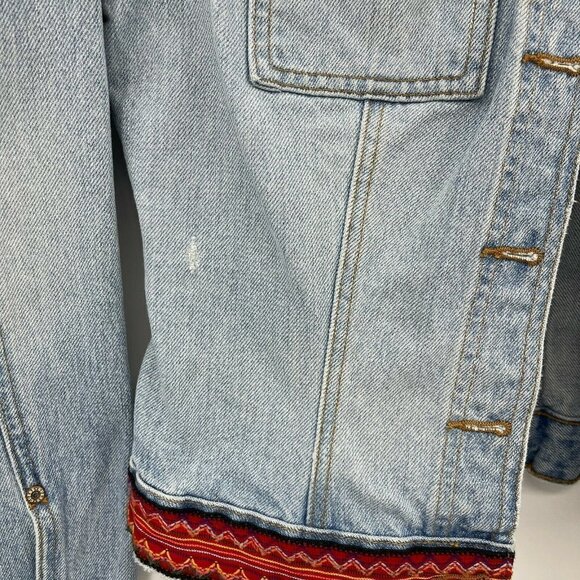 Guess Vintage 80s Denim Jean Jacket Tribal Embroidered Trim USA Made - Picture 3 of 12